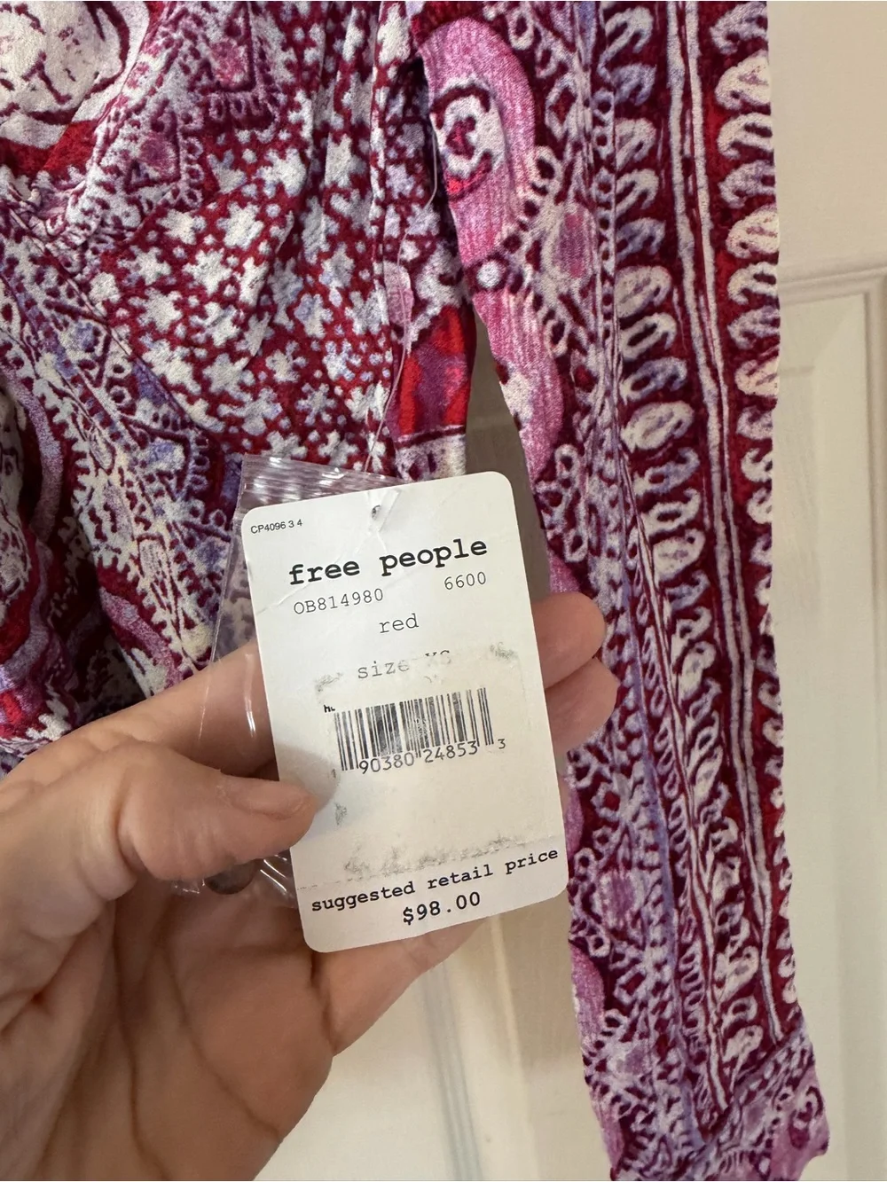 Free People Pink Paisley Wrap Crop Blouse NWT Sz XS